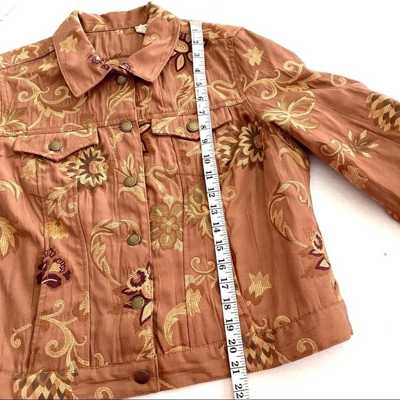 Jean-style Brown Jacket Petite Large Floral Western Button-down Front - Picture 12 of 13